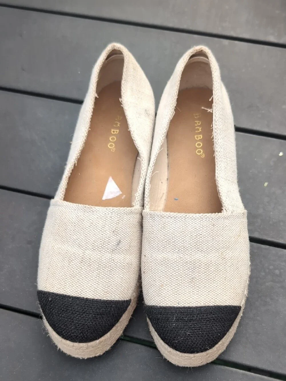 BAMBOO Natural Canvas Espadrilles with Black Toe Size 7M
